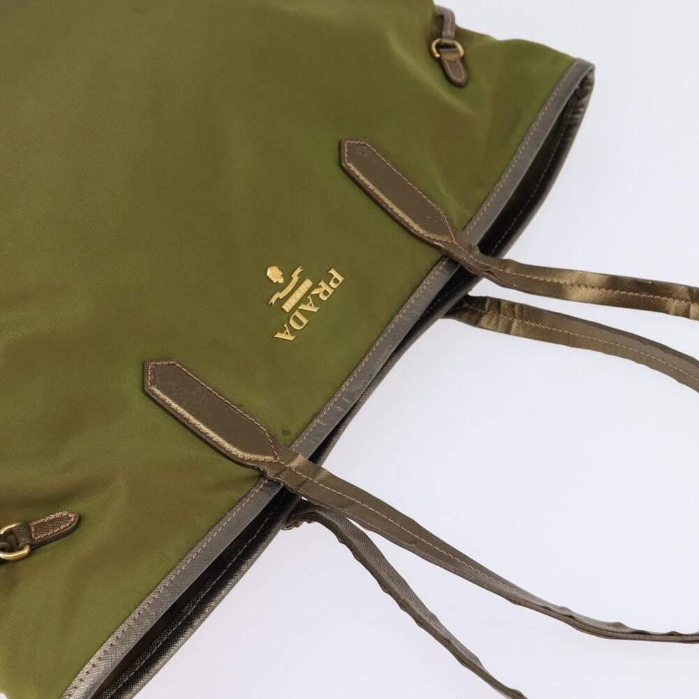 PRADA Tote Bag Nylon Khaki Gold Auth gh915 - Picture 6 of 16